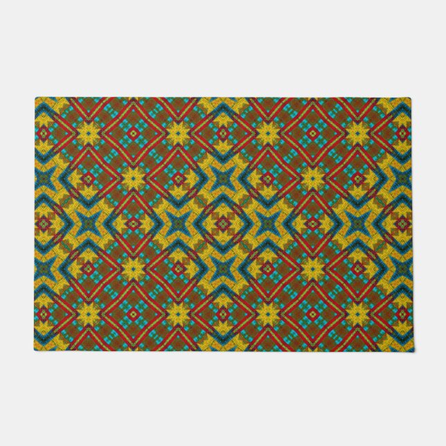  Abstract Hippie Boho Pattern Rustic Earthy Tribal Doormat (Front)