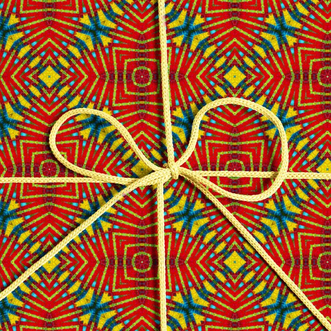  Abstract Hippie Red & Yellow Floral Ethnic Tribal Wrapping Paper (Creator Uploaded)