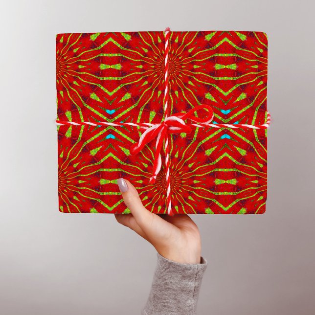  Abstract Hippie Red & Yellow Floral Ethnic Tribal Wrapping Paper (Creator Uploaded)