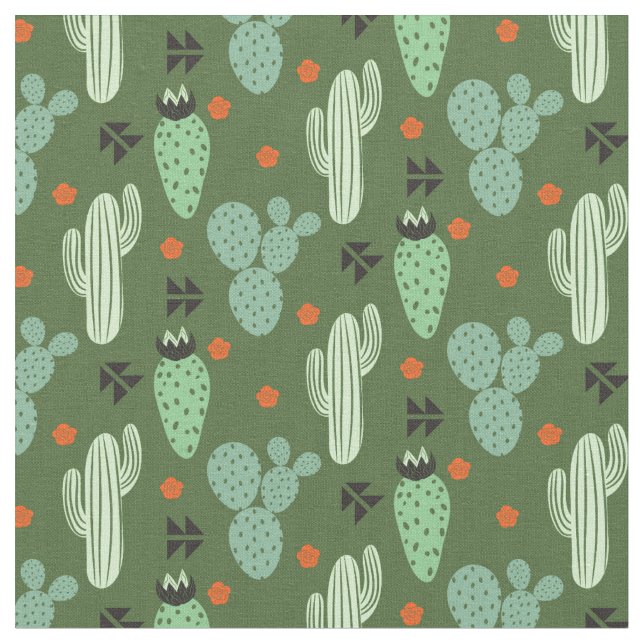 Abstract Hipster Cactus  Desert Pattern Fabric (Close Up)
