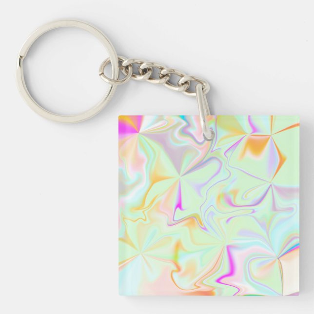 Abstract Hologram Faux Colourful Pattern Key Ring (Front)