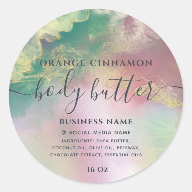 Abstract holographic gold  modern script product  classic round sticker (Front)