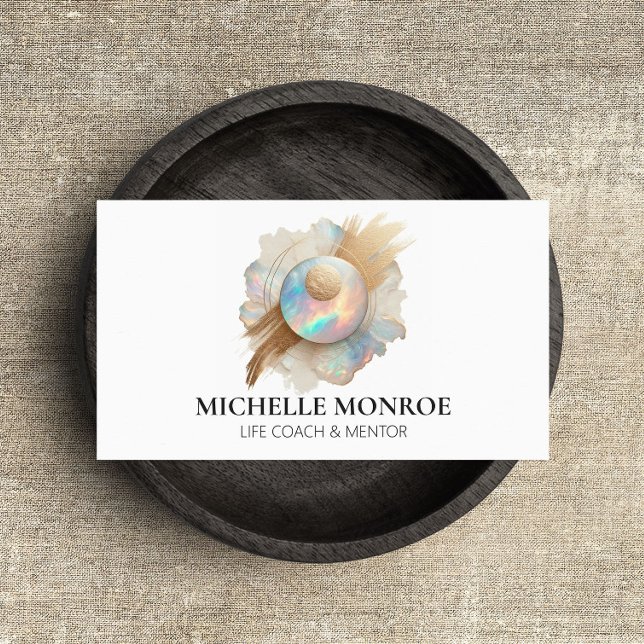 Abstract Holographic Opal with Gold Brushstrokes Business Card (Creator Uploaded)