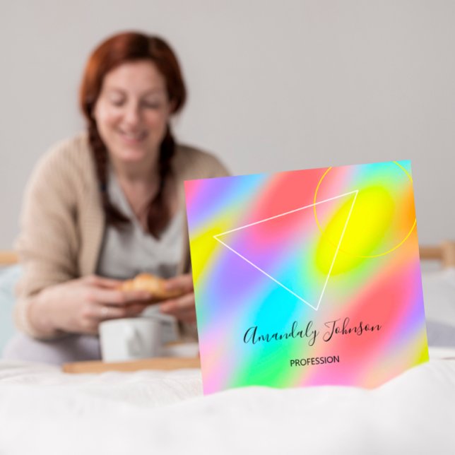 Abstract Holographic Rainbow Geometry  Square Square Business Card (Creator Uploaded)