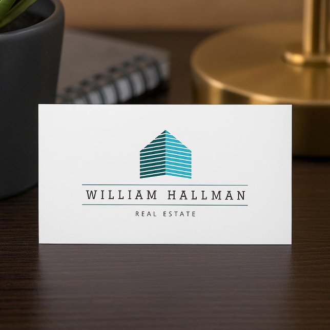 Abstract Home Logo Teal/White Business Card (Creator Uploaded)