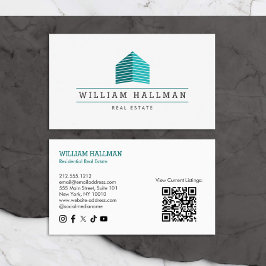 Abstract Home Logo Teal/White QR code Business Card