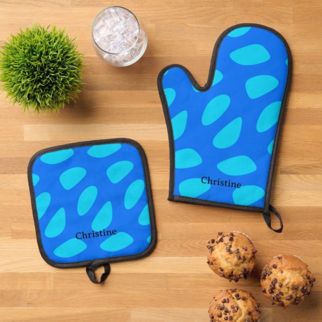 Abstract Honeycomb Teardrop Pattern Oven Mitt & Pot Holder Set (Top Down)