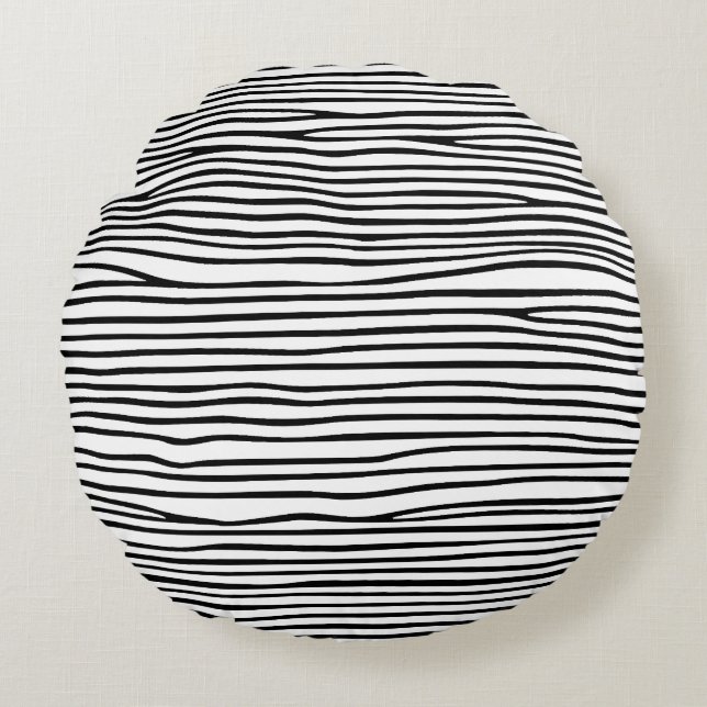 Abstract horizontal lines_black round cushion (Front)