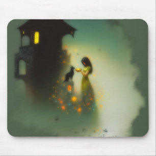 Abstract Horns Cat House Occult Dark Witchy AI Art Mouse Pad