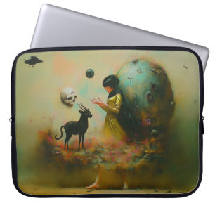 Abstract Horns Cat Skull Occult Dark Witchy AI Art Laptop Sleeve