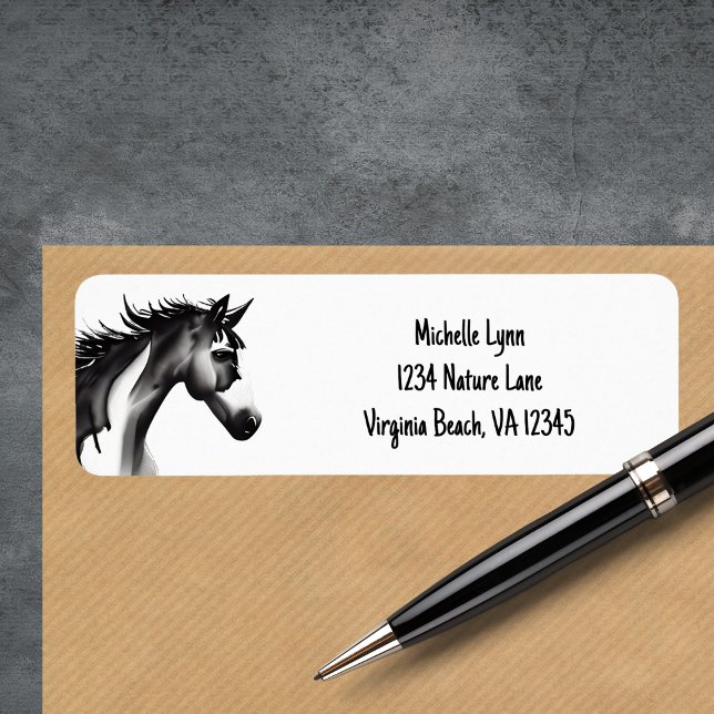 Abstract Horse | Black and White Address (Abstract Horse Black and White Address Label)
