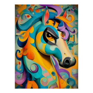 Abstract Horse Illustration in Colorful Hues Poster