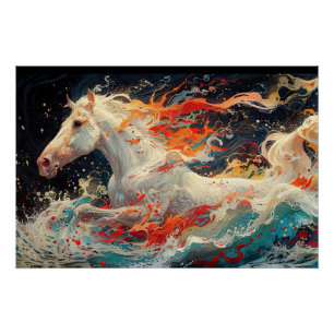 Abstract horse mural on vibrant brick canvas. Gene Poster