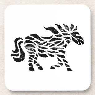 Abstract Horse Woodblock Print Coaster