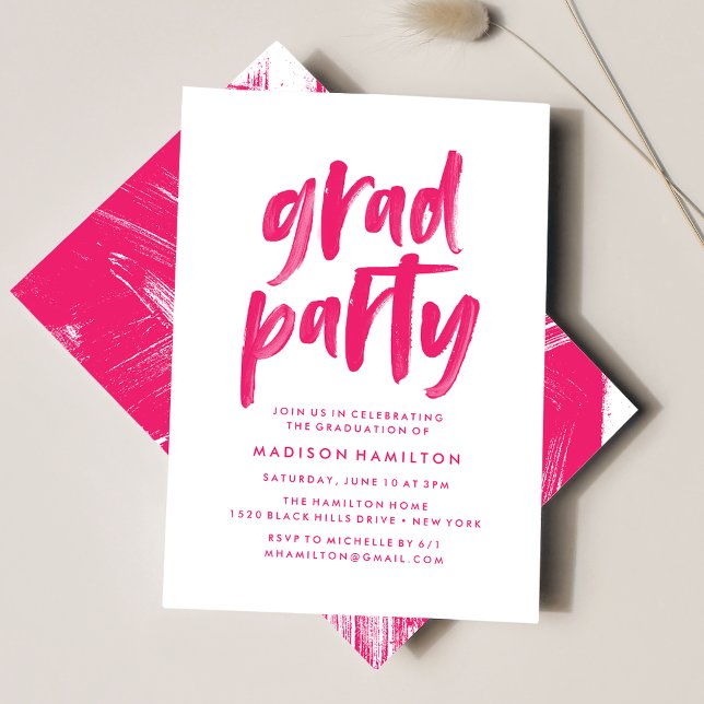 Abstract Hot Pink Graduation Party Invitation (Creator Uploaded)