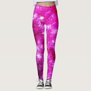 Abstract Hot Pink Magenta Marble Paint Splatters Leggings