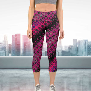 Abstract Hot Pink Pattern High Waisted Capris