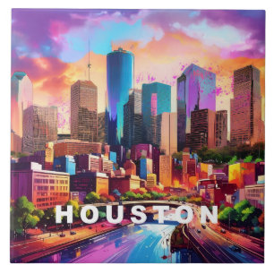 Abstract Houston Skyline Art Modern Cityscape Tile