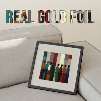 Abstract human shapes gold red blue green foil prints