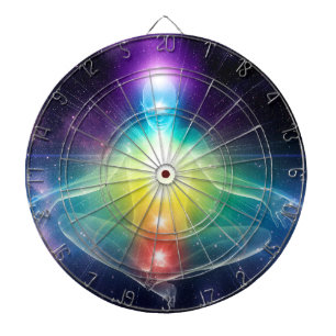 Abstract humanoid lotus yoga pose with chakras dartboard