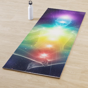 Abstract humanoid lotus yoga pose with chakras mat