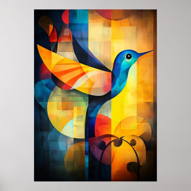 Abstract Hummingbird Art - Geometric Bird Poster (Front)
