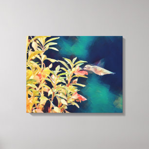 Abstract Hummingbird Flowers Canvas Art Print