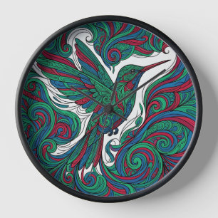 Abstract Hummingbird Nectar Jewel Tone Art Clocks