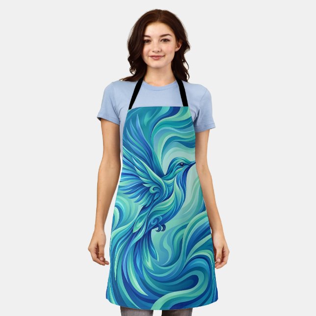 Abstract Hummingbird Nectar Ocean Blue Apron (Worn)