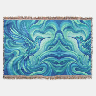 Abstract Hummingbird Ocean Blue Flight Blankets
