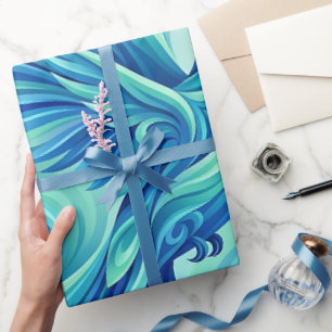 Abstract Hummingbird Ocean Blue Wrapping Paper