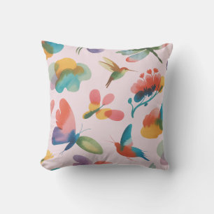 Abstract Hummingbirds and Butterflies Cushion