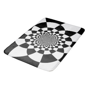 Abstract Hyper Tiles Checkers Black and White Bath Mat