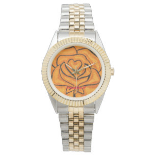 Abstract "I Heart You" rose gold & black accents Watch