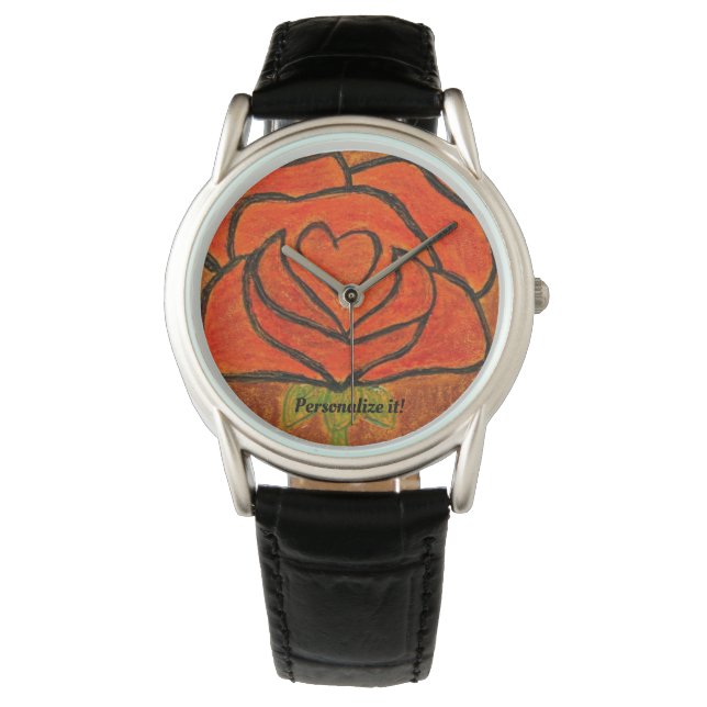 Abstract "I Heart You" rose red & black accents Watch (Front)