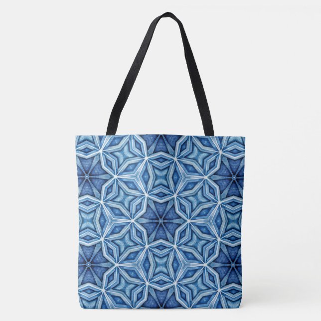 Abstract Icy Blue Crystal  Pattern Tote Bag (Front)