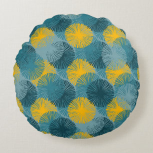Abstract Ikat and boho style handcraft fabric patt Round Cushion