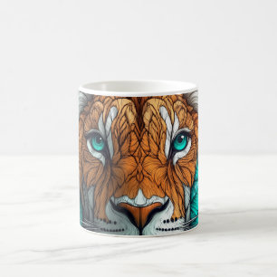 abstract illustration of a lion's face coffee mug