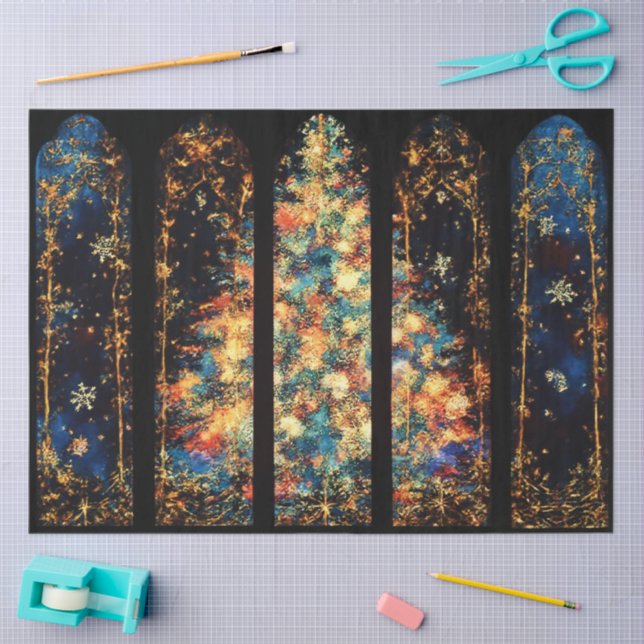 Abstract Illustration of Christmas Tree in Windows Tissue Paper (Craft)