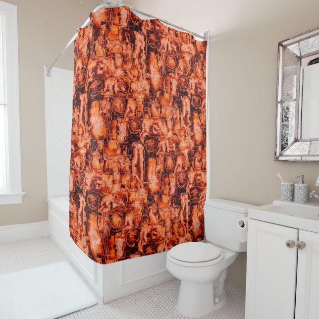 Abstract image carved mosaic in shades of coral shower curtain (In Situ)
