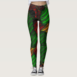 Abstract image montage? Stripe, red, green, yellow Leggings