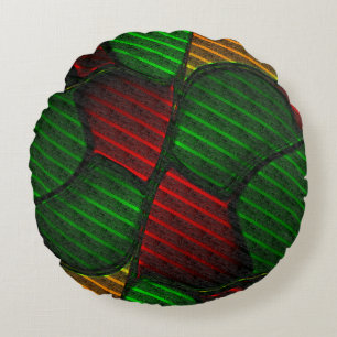 Abstract image montage? Stripe, red, green, yellow Round Cushion