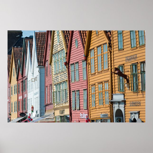 Abstract image Tyske Bryggen wooden houses Bergen Poster (Front)