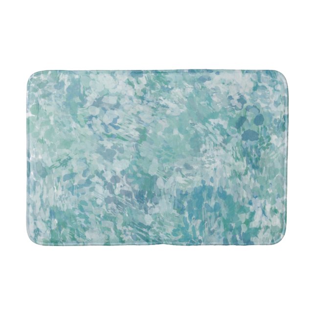 Abstract impressionist blue mint bath mat (Front)