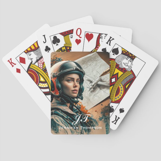 Abstract, Impressionist Female Pilot & Aeroplane Playing Cards (Back)