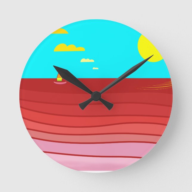 Abstract impressionist ocean, red, yellow,orange round clock (Front)