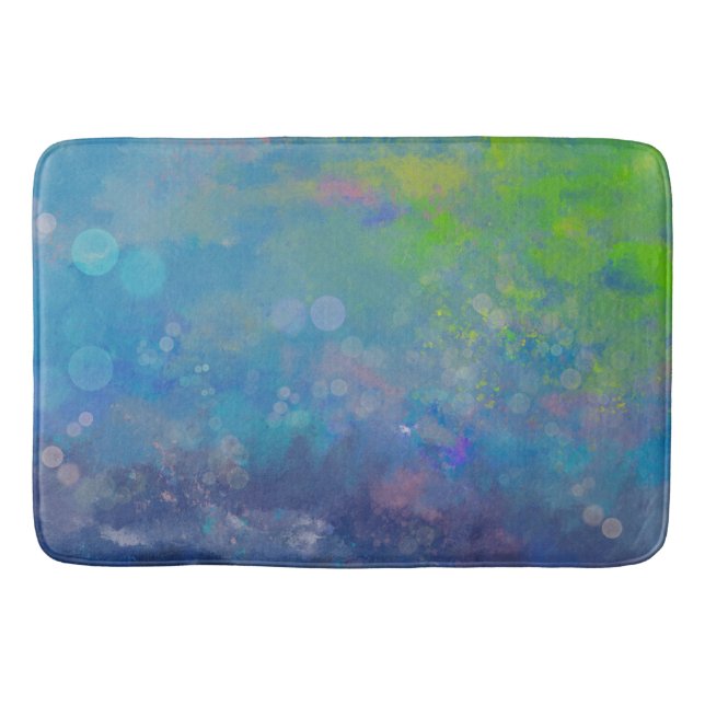 Abstract impressionist watercolor lily pond bath mat (Front)