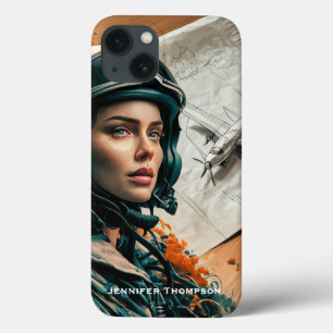 Abstract Impressionist,Woman Pilot, Paper Aeroplan iPhone 13 Case