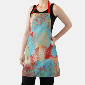 Abstract in Aqua-Blue, Red, and Yellow Apron