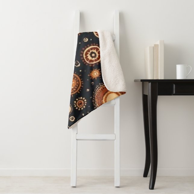Abstract in Black, Browns, and Rust Sherpa Blanket (In Situ)